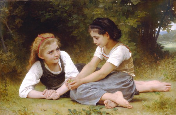Nut Gatherers. The painting by William-Adolphe Bouguereau