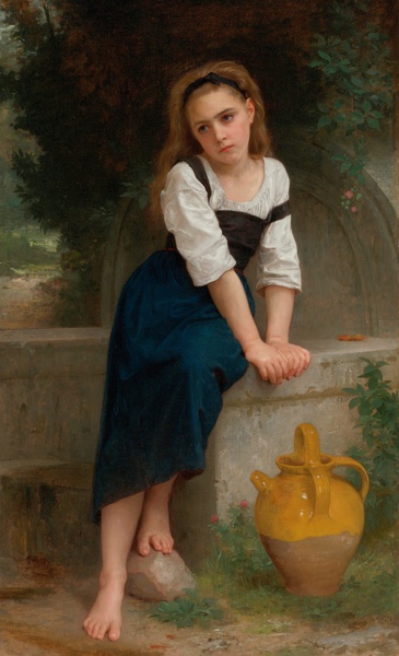 Orpheline a la Fontaine. The painting by William-Adolphe Bouguereau