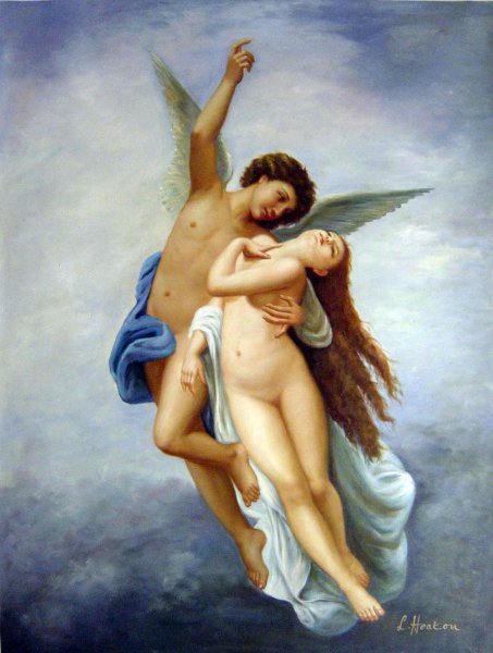Psyche And Cupid. The painting by William-Adolphe Bouguereau