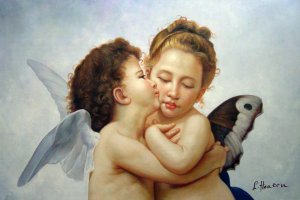 William-Adolphe Bouguereau, The First Kiss-Detail, Painting on canvas