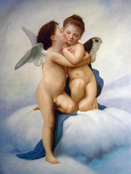 The First Kiss. The painting by William-Adolphe Bouguereau