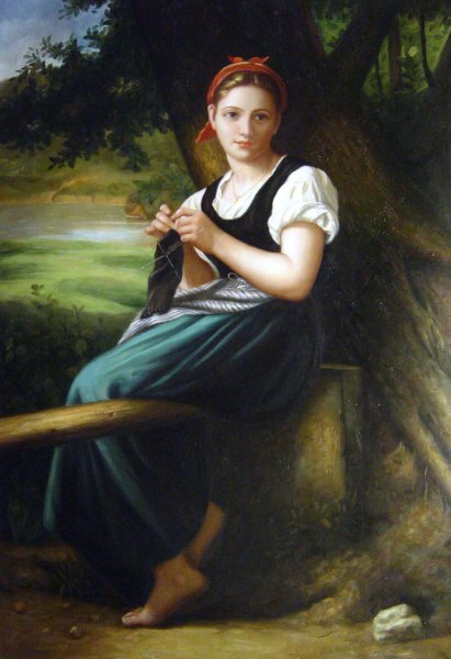 The Knitter. The painting by William-Adolphe Bouguereau