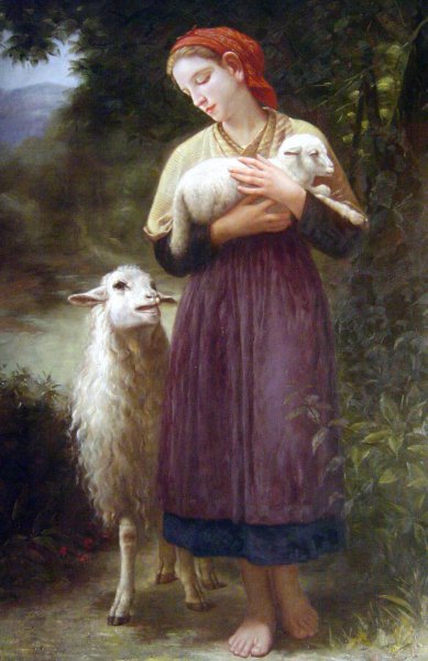 The Newborn Lamb. The painting by William-Adolphe Bouguereau