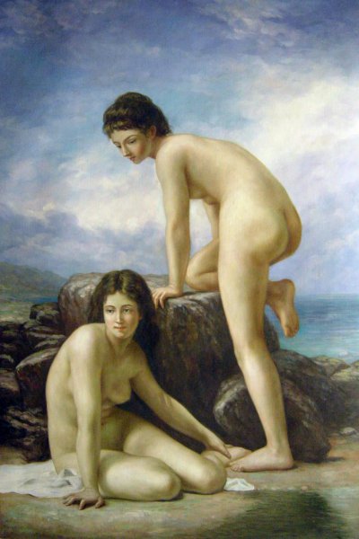 The Two Bathers. The painting by William-Adolphe Bouguereau