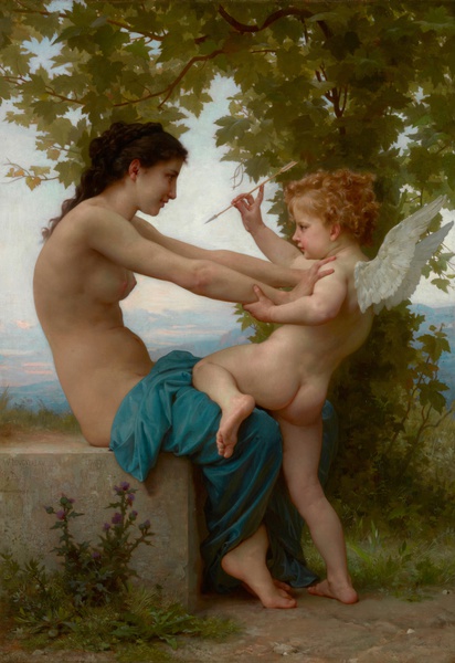 The Young Girl Defending Herself against Eros. The painting by William-Adolphe Bouguereau