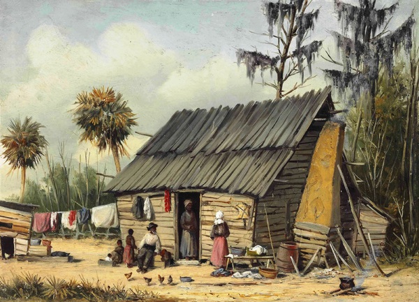 Cabin Scene with Washing on Fence. The painting by William Aiken Walker