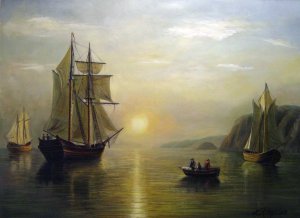 Famous paintings of Ships: A Sunset Calm In The Bay Of Fundy