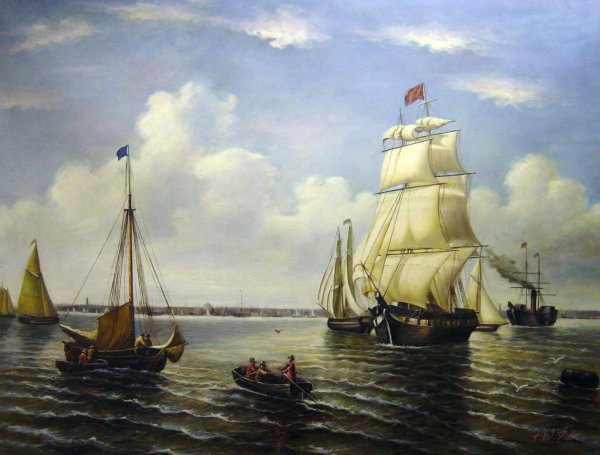 Boston Harbor. The painting by William Bradford