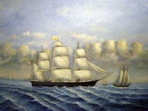 William Bradford, Clipper Ship Golden West Of Boston, Outward Bound, Painting on canvas