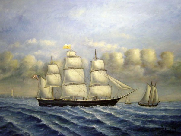 Clipper Ship Golden West Of Boston, Outward Bound. The painting by William Bradford