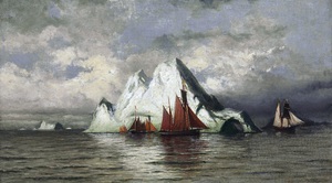 William Bradford, Fishing Boats and Icebergs, Painting on canvas