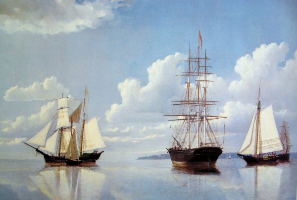 A Marine View (New Bedford Harbor). The painting by William Bradford