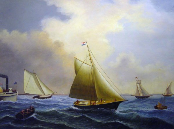 New York Yacht Club Regatta Off New Bedford. The painting by William Bradford