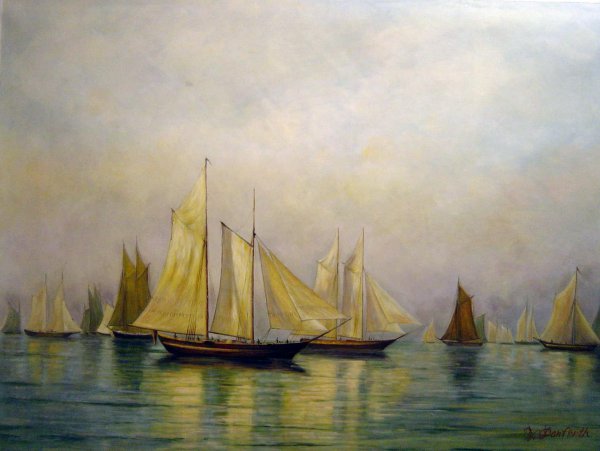 Sloops And Schooners At Evening Calm. The painting by William Bradford
