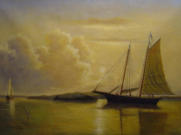Sunset Anchorage. The painting by William Bradford
