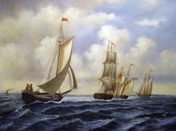 The Mary Of Boston Returning To Port. The painting by William Bradford