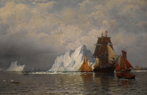 William Bradford, Whaler and Fishing Vessels near the Coast of Labrador, Painting on canvas