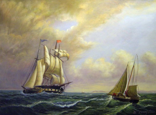 Whaler Off The Vineyard-Outward Bound. The painting by William Bradford