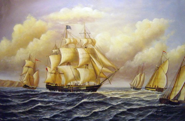 Whaleship Speedwell Of Fairhaven, Off Gay Head. The painting by William Bradford