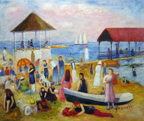 Beach Scene, New London. The painting by William Glackens