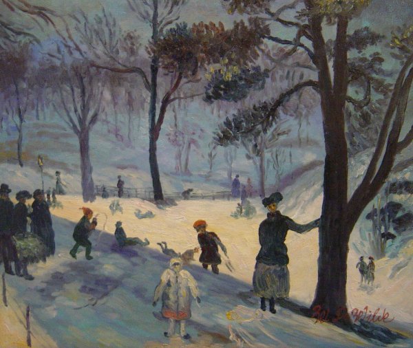 Central Park, Winter. The painting by William Glackens