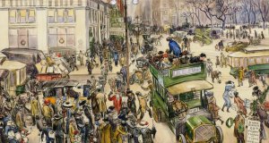Famous paintings of Street Scenes: Christmas Shoppers, Madison Square
