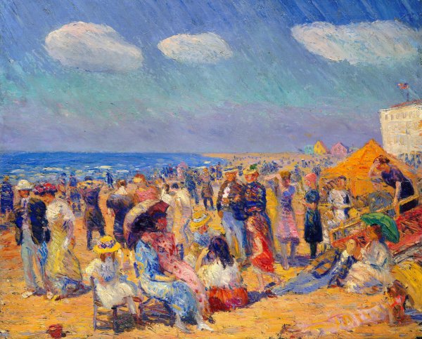 Crowd at the Seashore. The painting by William Glackens