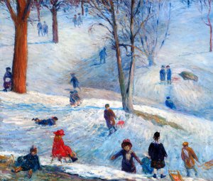 William Glackens, Sledding, Central Park, Painting on canvas