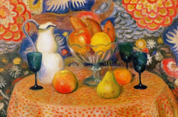 Still Life with Three Glasses. The painting by William Glackens