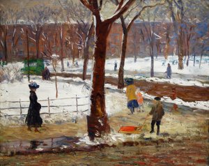 William Glackens, Washington Square, Winter, Painting on canvas
