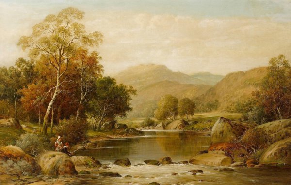 Figures Fishing in a Landscape. The painting by William Henry Mander