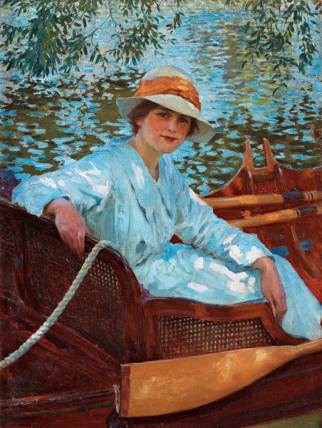On the River, 1917. The painting by William Henry Margetson