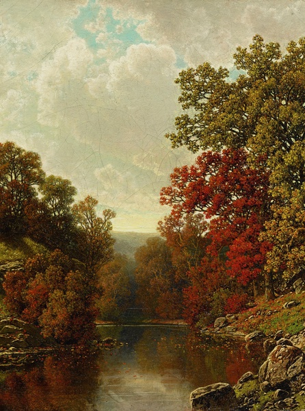 Autumn on a Lake. The painting by William Mason Brown