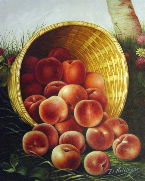 Peaches In An Upturned Basket. The painting by William Mason Brown