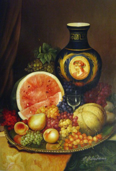 Still Life With Fruit And Vase. The painting by William Mason Brown