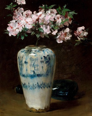 William Merritt Chase, Pink Azalea—Chinese Vase, Painting on canvas