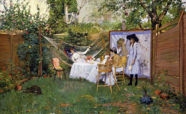 The Open Air Breakfast. The painting by William Merritt Chase