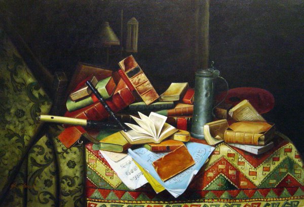 A Study Table. The painting by William Michael Harnett