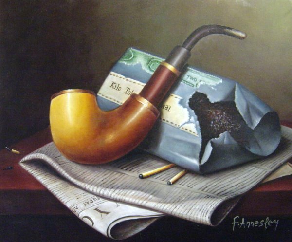 Still Life With Pipe, Newspaper And Tobacco Pouch. The painting by William Michael Harnett