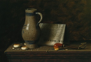 Reproduction oil paintings - William Michael Harnett - Table Top with Pitcher, Pipe, and New York Herald