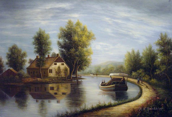 Canal Scene, Susquehanna River. The painting by William Rickarby Miller