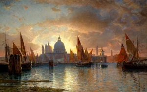 William Stanley Haseltine, Santa Maria della Salute, Venice at Sunset, Painting on canvas
