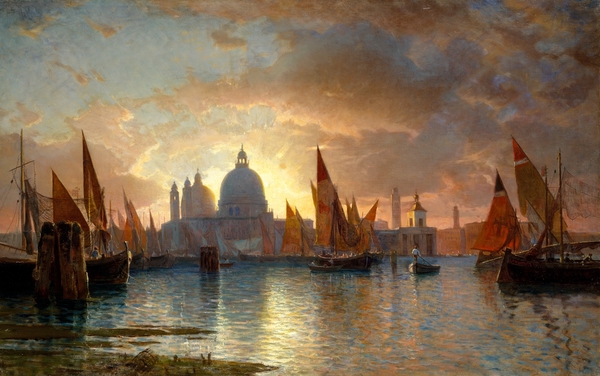 Santa Maria della Salute, Venice at Sunset. The painting by William Stanley Haseltine