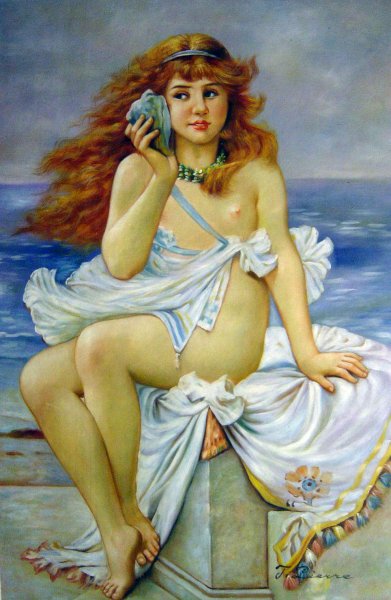 Nymph With Conch Shell. The painting by William Stephen Coleman