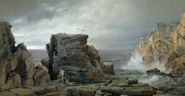 A Rocky Coast. The painting by William Trost Richards