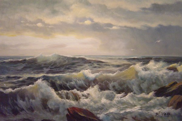 A Surf On The Rocks. The painting by William Trost Richards