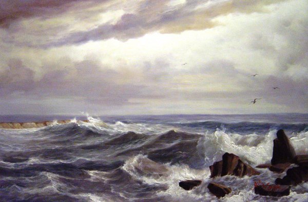 At Gull Rock, Newport, Rhode Island. The painting by William Trost Richards