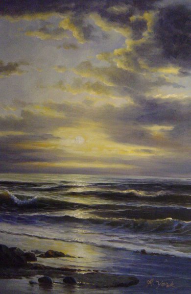 Sunrise On The Beach. The painting by William Trost Richards