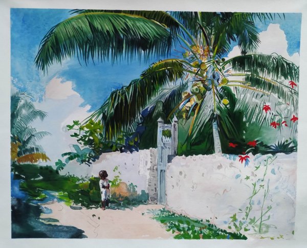 A Garden in Nassau. The painting by Winslow Homer