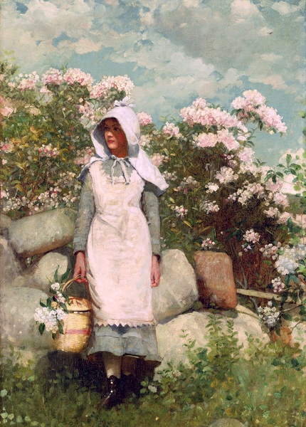 A Girl and Laurel. The painting by Winslow Homer